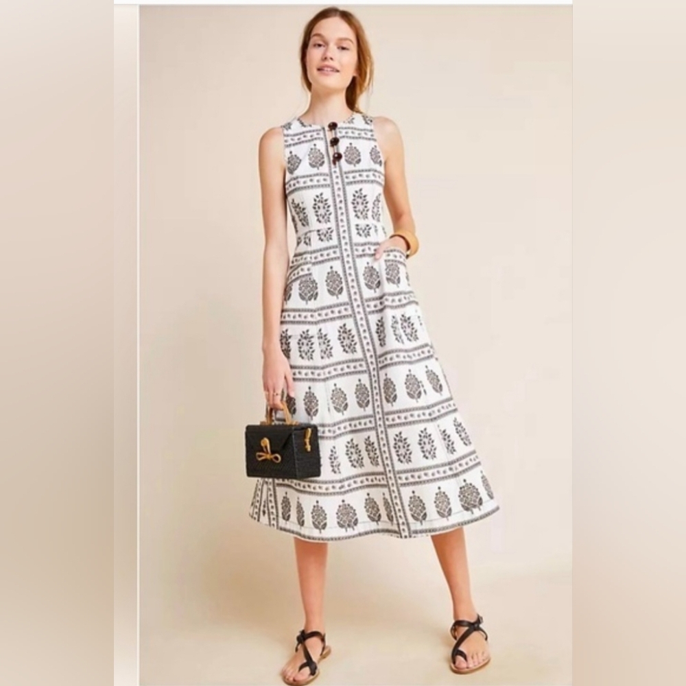 ANTHROPOLOGIE Sleeveless Black and White Patterned Dress